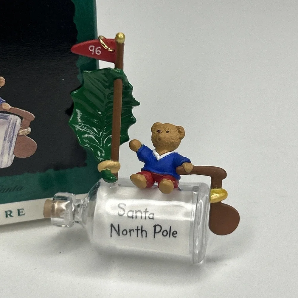 Hallmark Keepsake Miniature Xmas Ornament Message for Santa Bottle Bear 1996 VTG